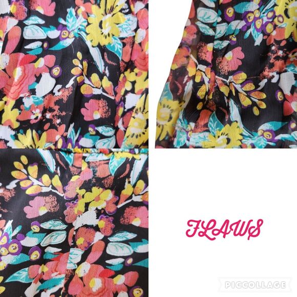 Rampage Black Yellow Pink Floral Sleeveless Sweetheart Babydoll Mini Dress Sz 9 - Picture 6 of 10